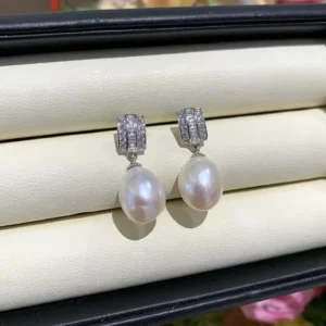 AAAA Quality, 10*13mm white baroque freshwater pearl earring, 925 Silver