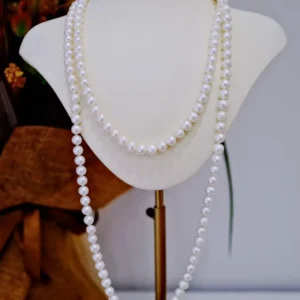 AAA Quality 7-8mm white round freshwater pearl necklace, copper clasp, 47 inches