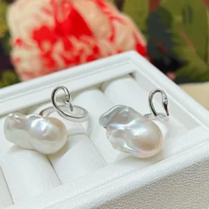 AAAA Quality, 13*18mm baroque white freshwater pearl ring, 925 Silver