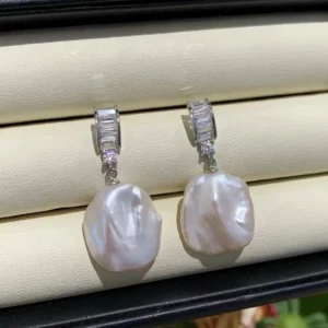 AAAAA Quality 13*18mm baroque white freshwater pearl earring, 925 Silver