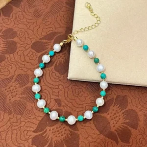 AAA Quality 4-5mm white potato freshwater Pearl and Turquoise Bead Bracelet