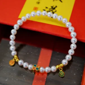 AAAAA 4-5mm white round freshwater Pearl Bracelet with Copper