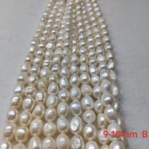 9-10mm baroque white freshwater pearl strands, B Quality, 16 inches