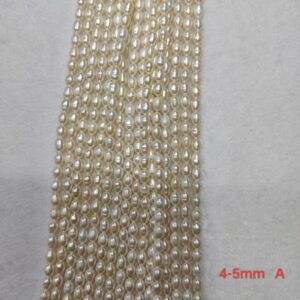 4-5mm white rice-shaped freshwater pearl strands, A Quality, 16 inches