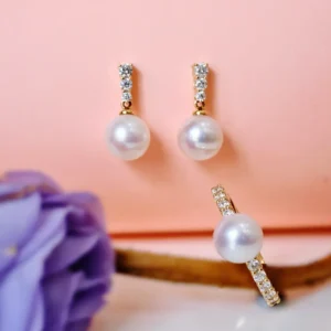 AAAA Quality, 7-8mm white freshwater pearl earring, 925 Silver