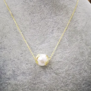 AAAA Quality 10mm white round freshwater pearl pendant, 14K Gold-plated silver
