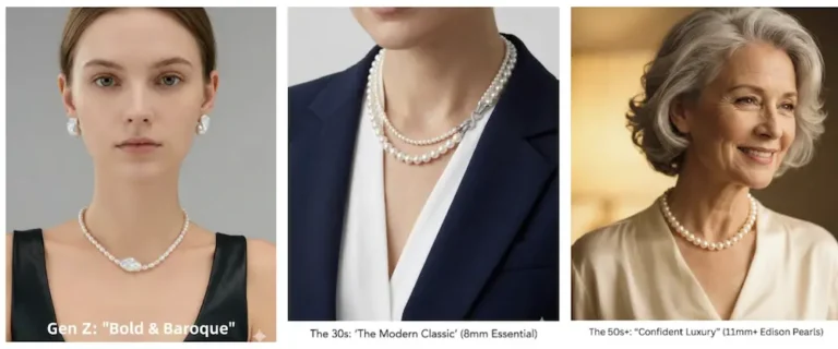 Pearl Size by Age: Why the "Old Rules" Are Costing You Sales (A Retailer's Guide) 7 Comparison of pearl necklace sizes worn by different age groups, breaking traditional rules