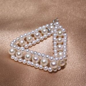 7-7.5mm & 4-4.5mm White Near Round Freshwater Pearl Bracelet | S925 Silver Clasp - China Pearl Manufacturer